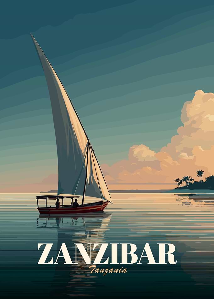 Zanzibar Dhow Sailboat at Sunset