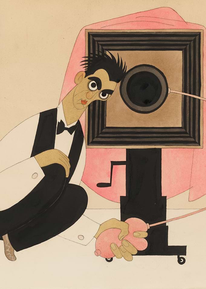 Man with Camera and Pink Drape