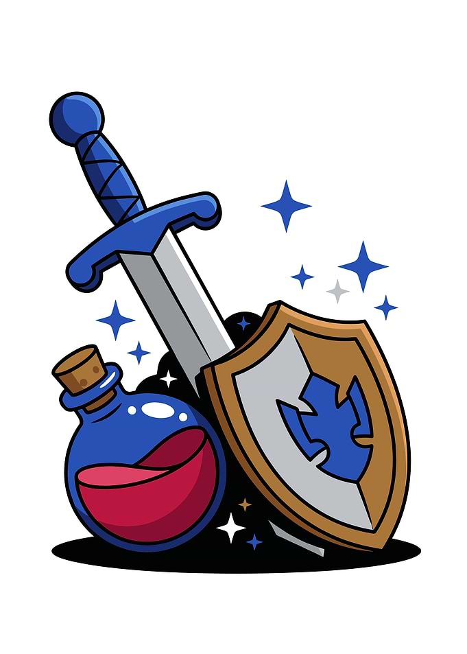 Fantasy RPG Sword, Shield, and Potion