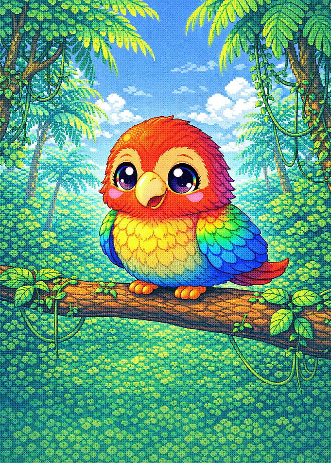 Cute Rainbow Parrot in Jungle