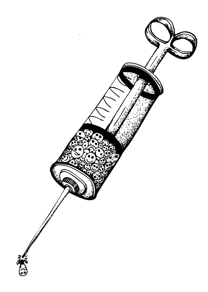 Syringe with smiley faces