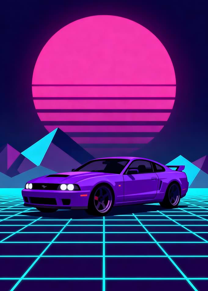 Retro Purple Sport Car Sunset