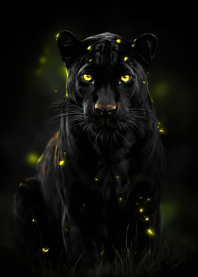 Black Panther with Glowing Fireflies