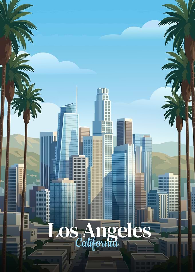 Los Angeles Skyline with Palm Trees