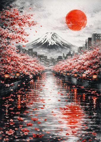 Mount Fuji Cherry Blossom Canal