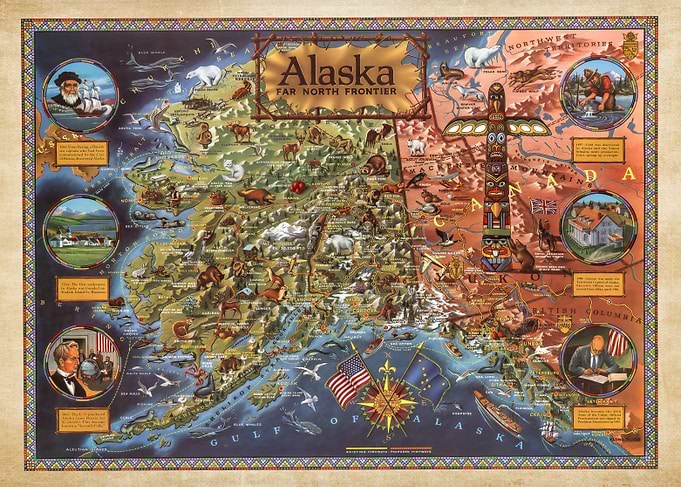 Vintage Alaska Far North Frontier Old Map 1959