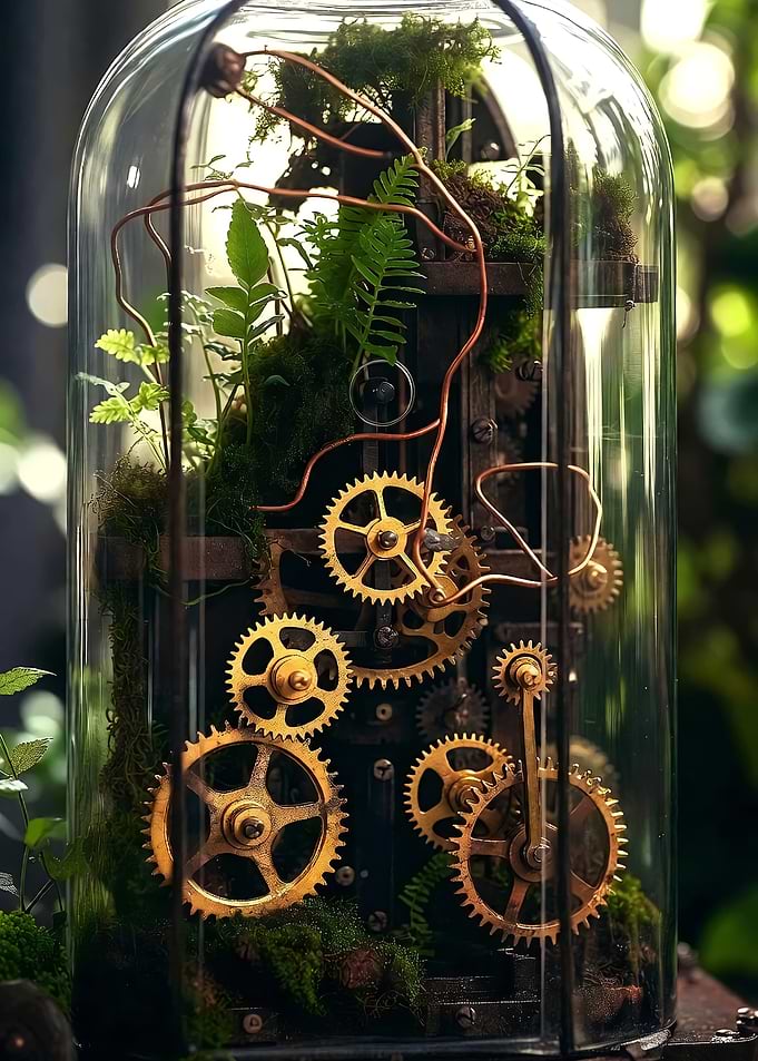 Terrarium with Gears and Plants