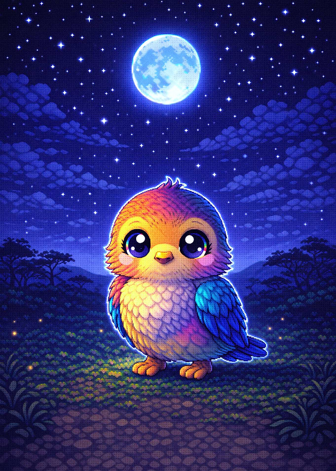 Cute Bird Under the Moon