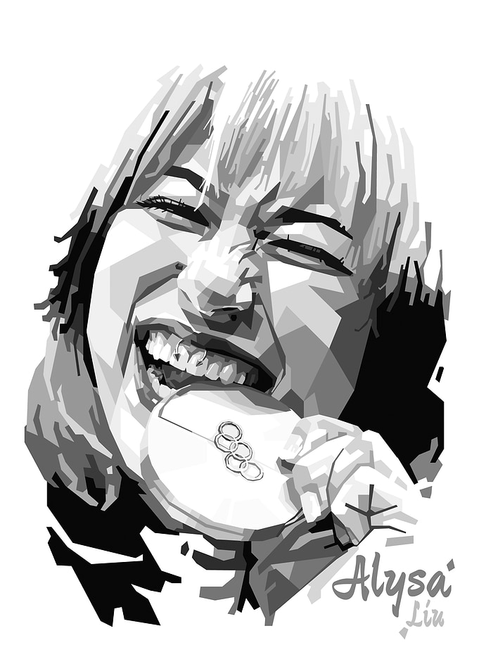 Alysa Liu biting Olympic medal