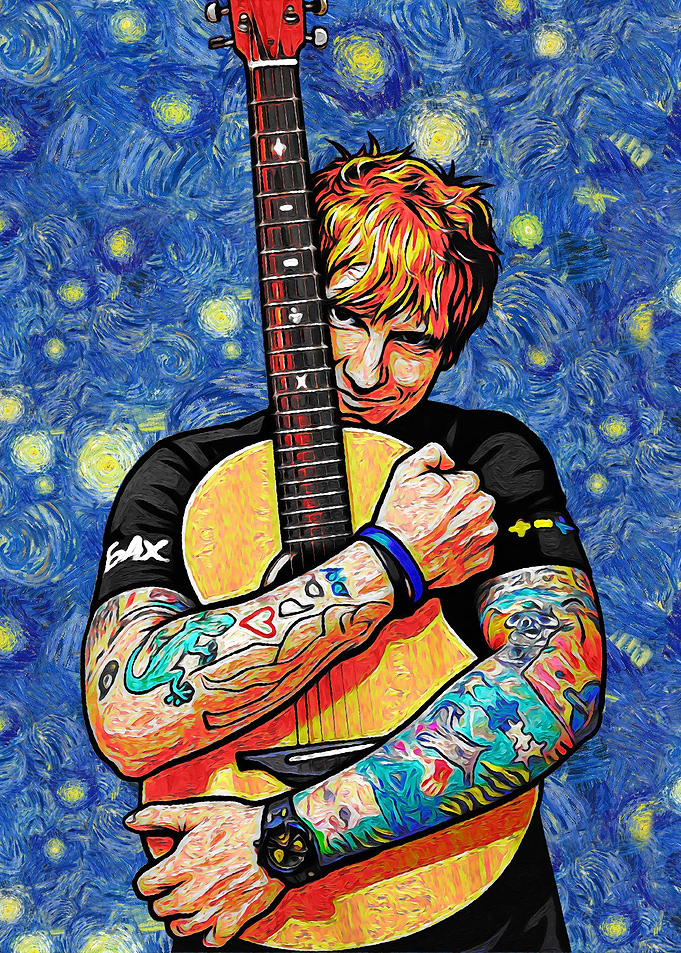 Ed Sheeran with Guitar in Starry Night Style