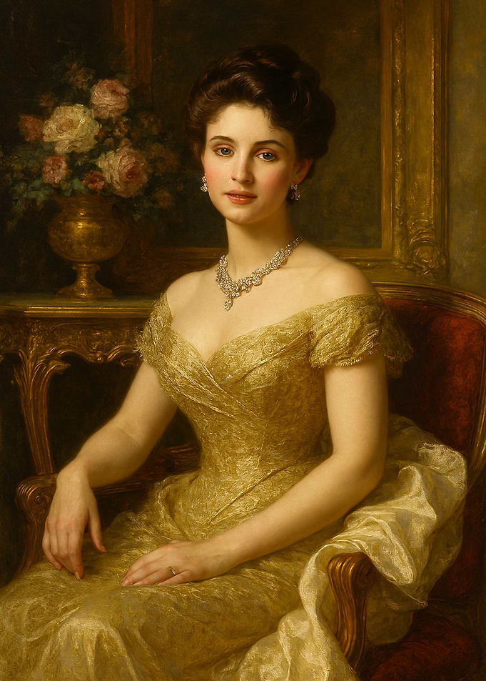 Elegant Woman in Gold Gown