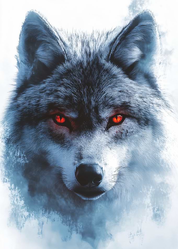 Wolf with Glowing Red Eyes