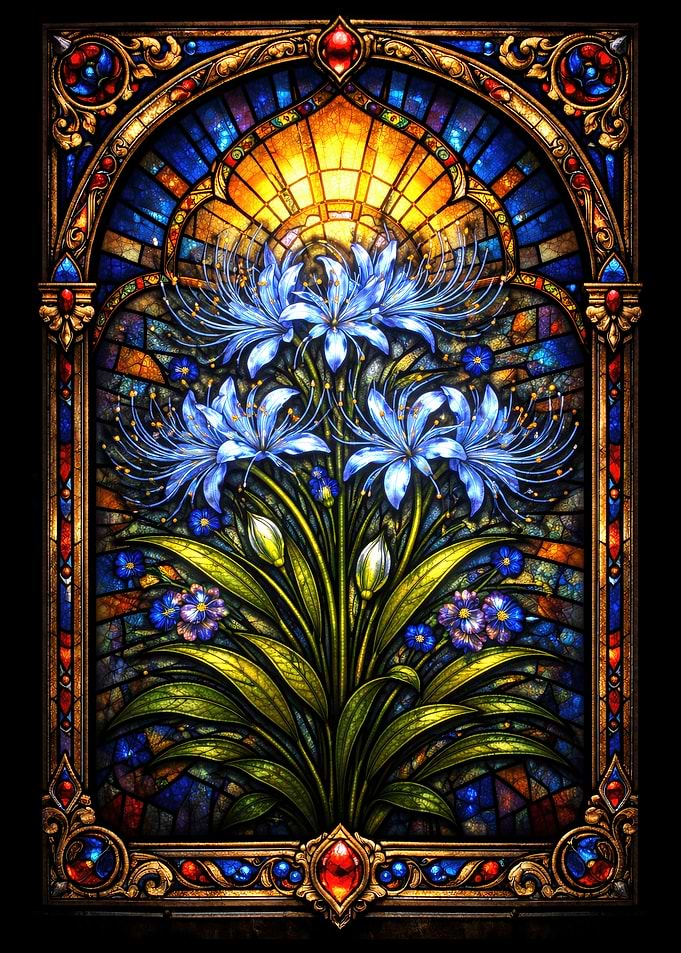 Stained Glass Blue Flowers