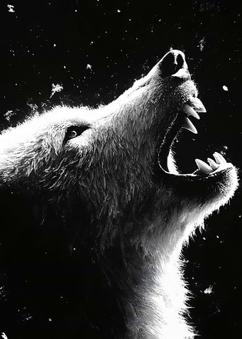 Fierce Wolf Howling in Darkness