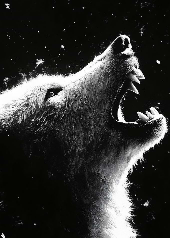 Fierce Wolf Howling in Darkness