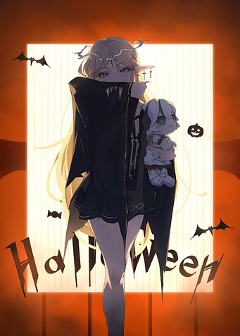 Anime Girl with Doll for Halloween