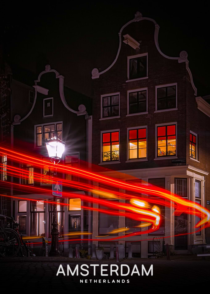 Amsterdam at Night with Light Trails