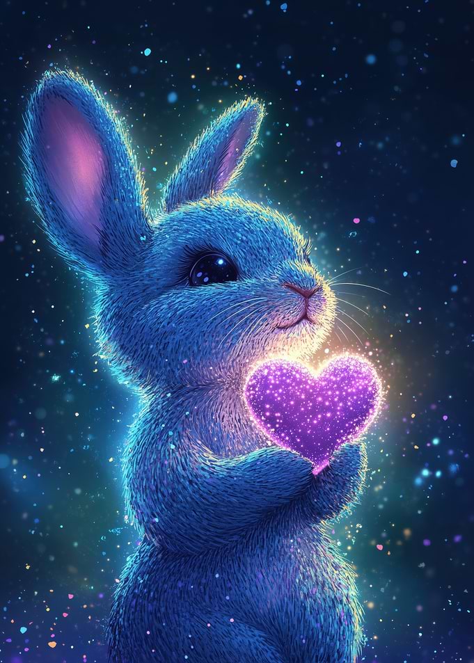Cute Bunny Holding a Sparkly Heart