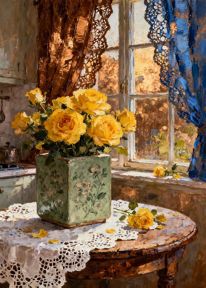 Yellow Roses in a Vase on a Table