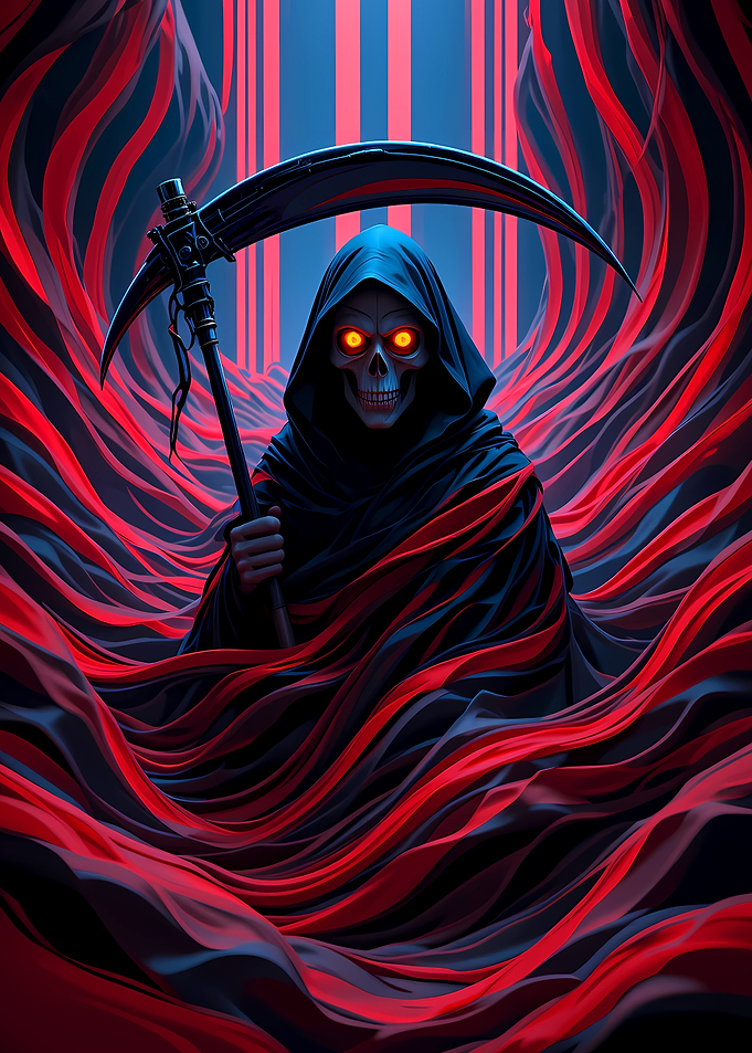 Grim Reaper with Scythe on Abstract Background