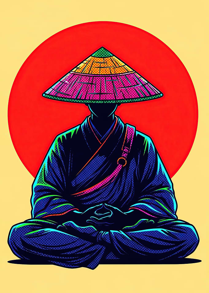 Zen Monk Meditating in Pop Art Style