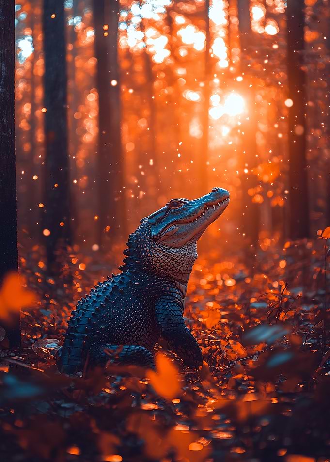 Alligator in a magical forest