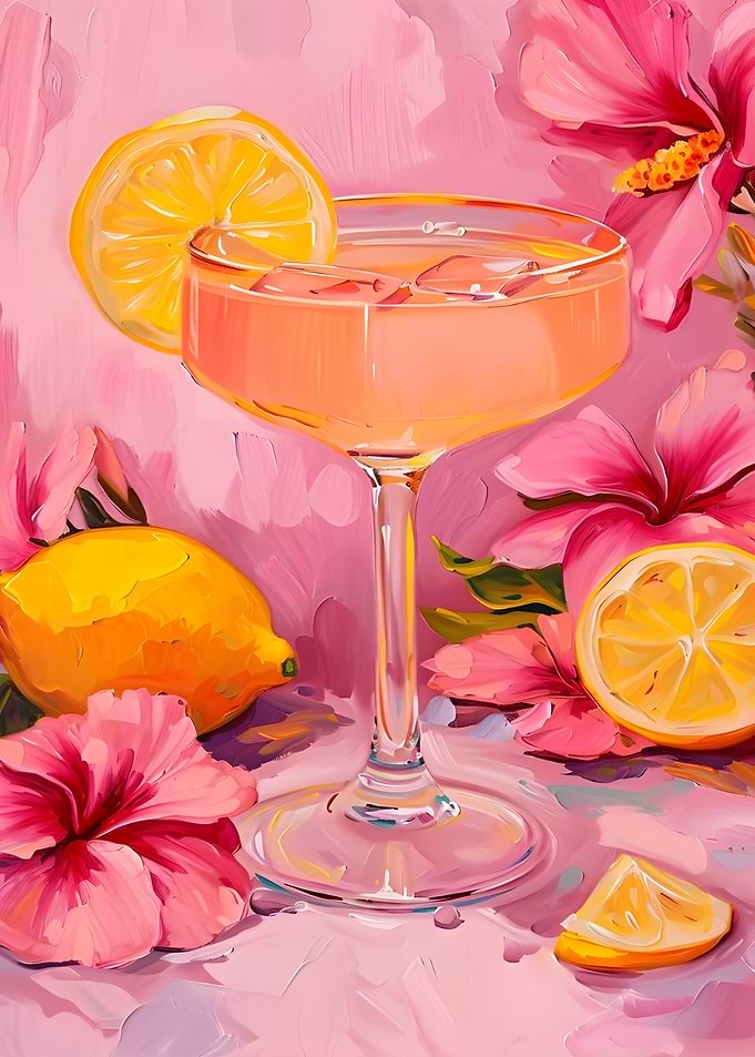 Pink Lemonade Cocktail with Lemons and Hibiscus