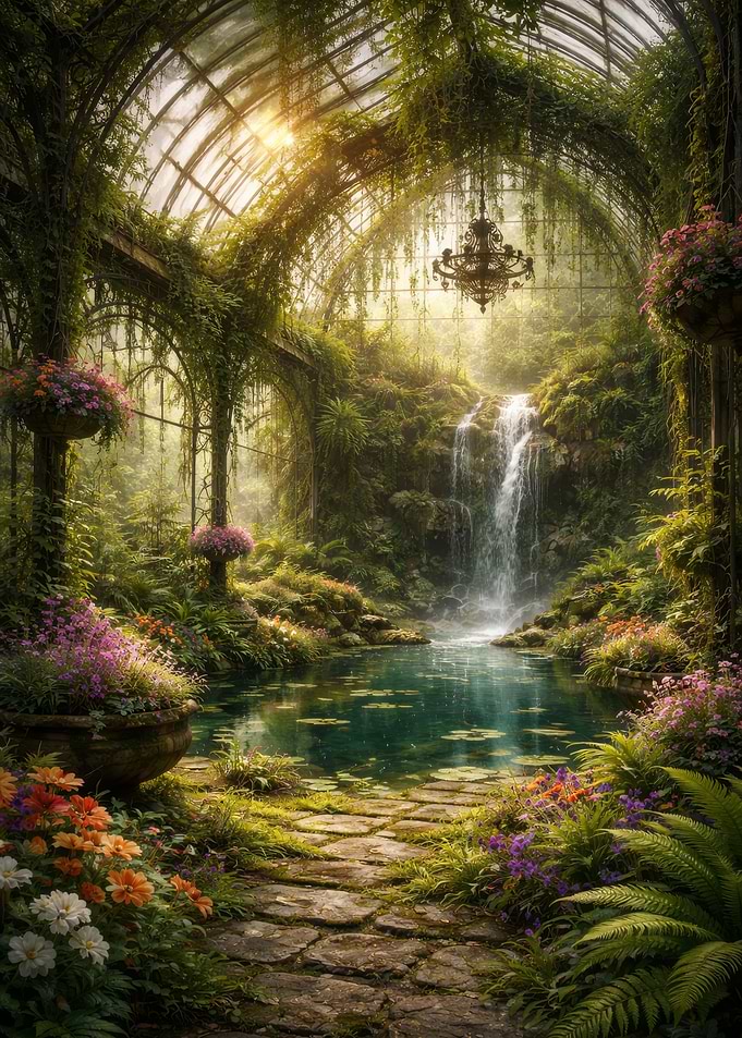 Greenhouse Waterfall Garden