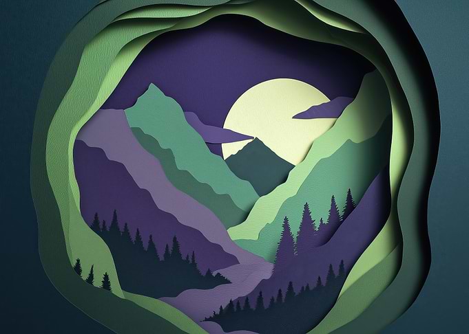 Layered Paper Cutout Mountain Landscape
