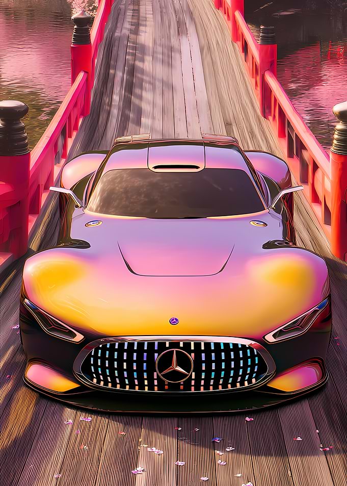 Futuristic Mercedes on Japanese Bridge