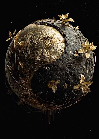 Surreal Golden Floral Yin Yang