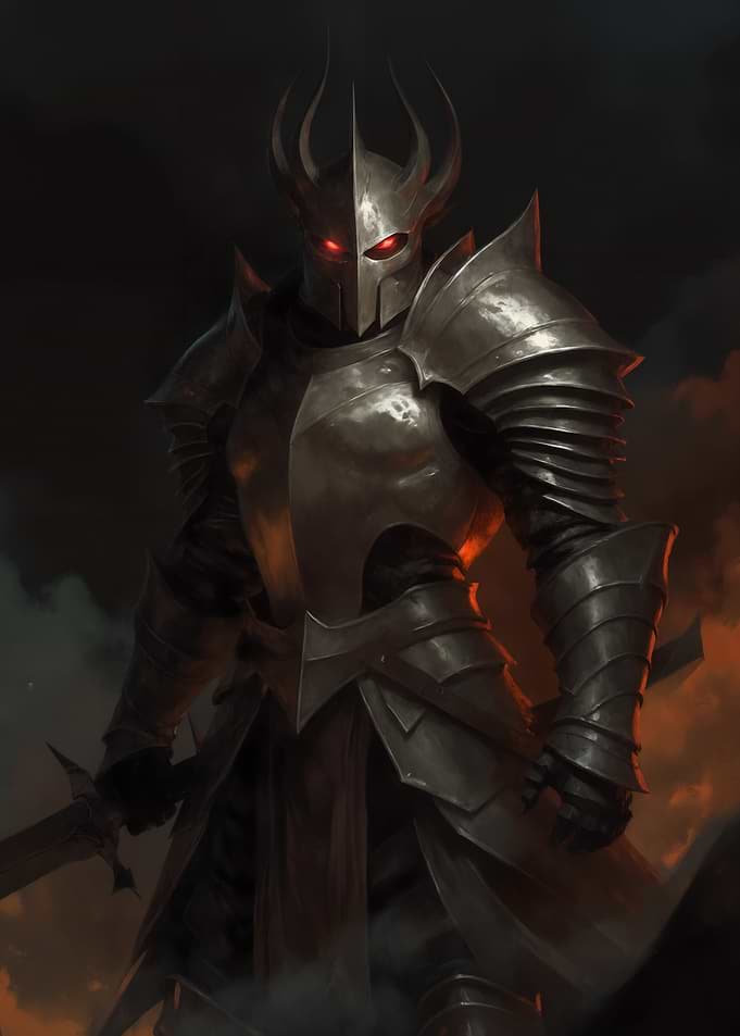 Dark Knight with Glowing Red Eyes