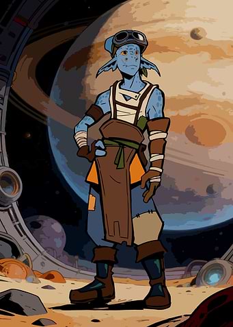 Blue Alien Character in Space