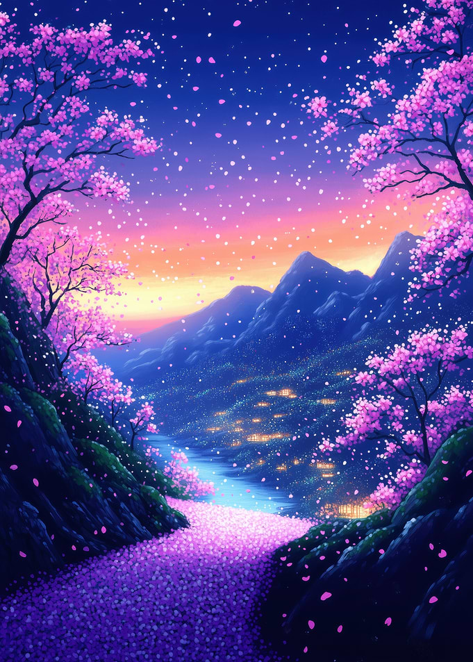Pixel Art Cherry Blossom Landscape
