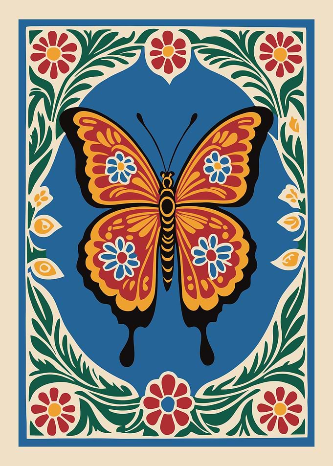 Butterfly with Floral Border