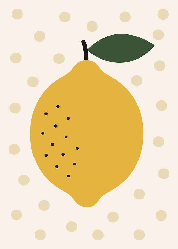 Yellow Lemon with Green Leaf and Polka Dots
