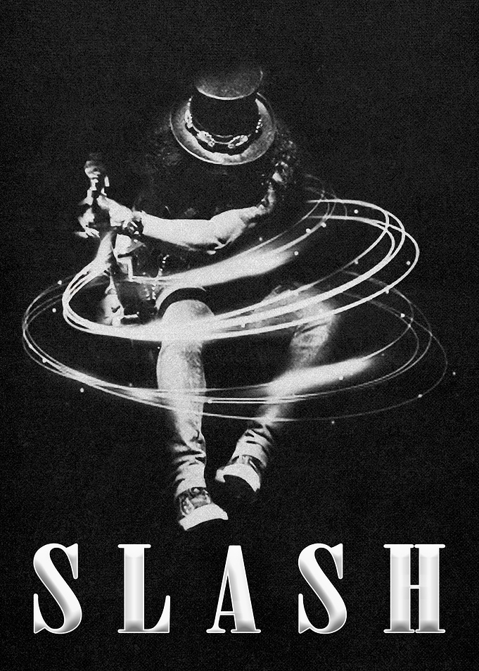 Slash performing with guitars