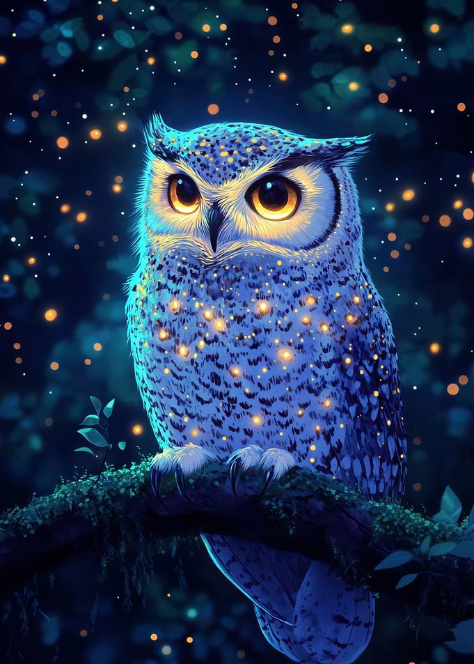 Enchanted Owl in a Starry Forest