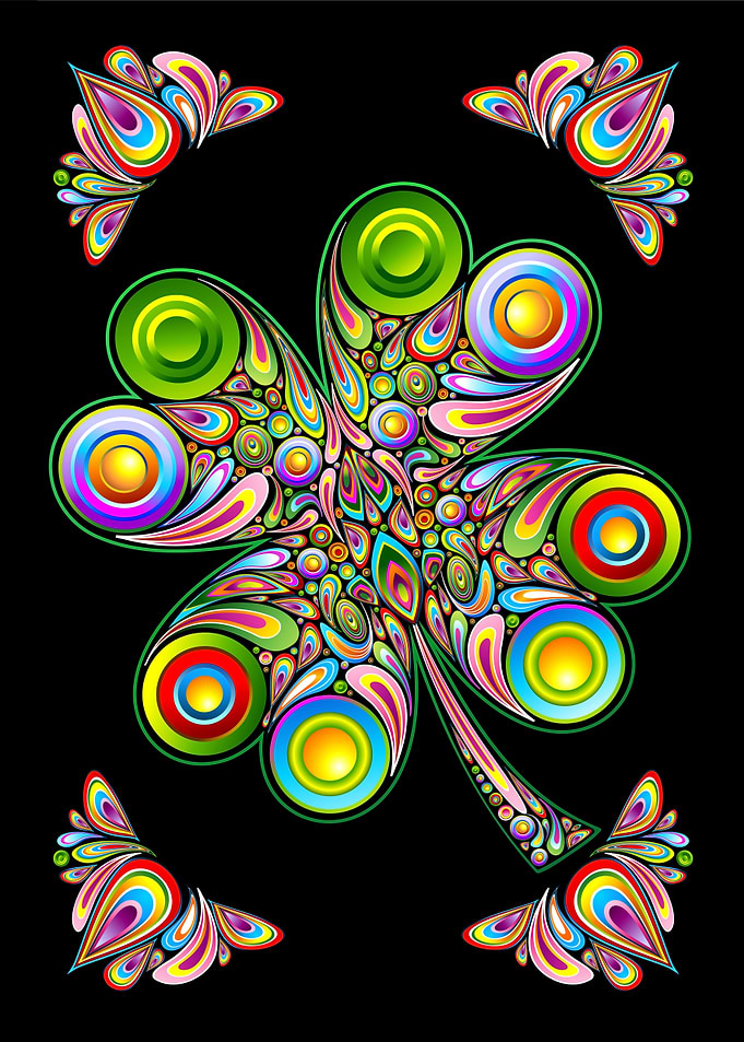Psychedelic Shamrock with Corner Flourishes