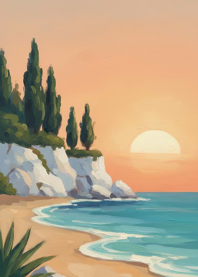 Coastal Cliffside Sunset Painting