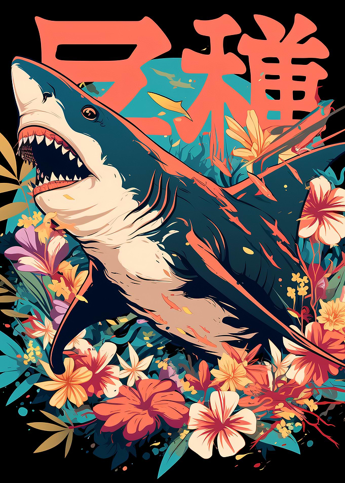 Shark and Flowers Illustration