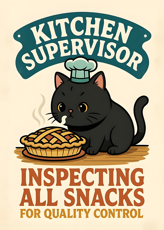 Kitchen Supervisor Cat Inspecting Pie