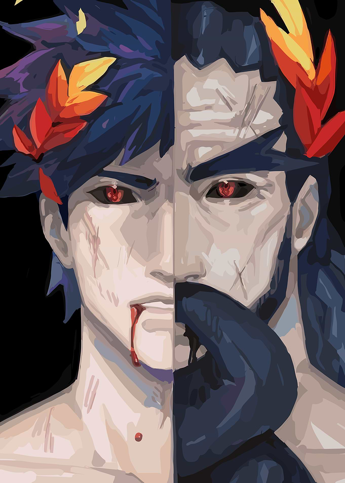 Split Face Portrait of Hades and Zagreus