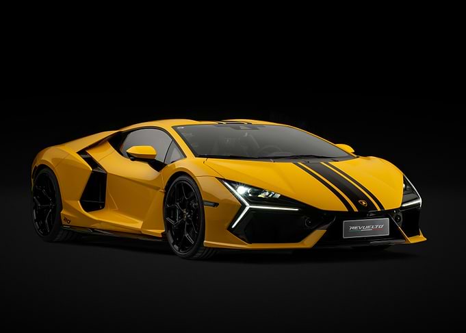Yellow Lamborghini Revuelto with Black Stripes