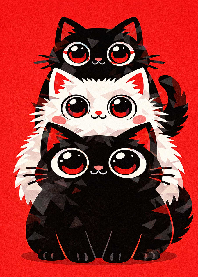 Stack of Cute Cartoon Cats