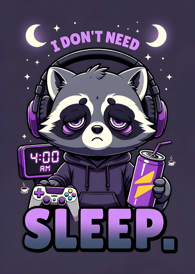 Tired Raccoon Gamer at 4 AM