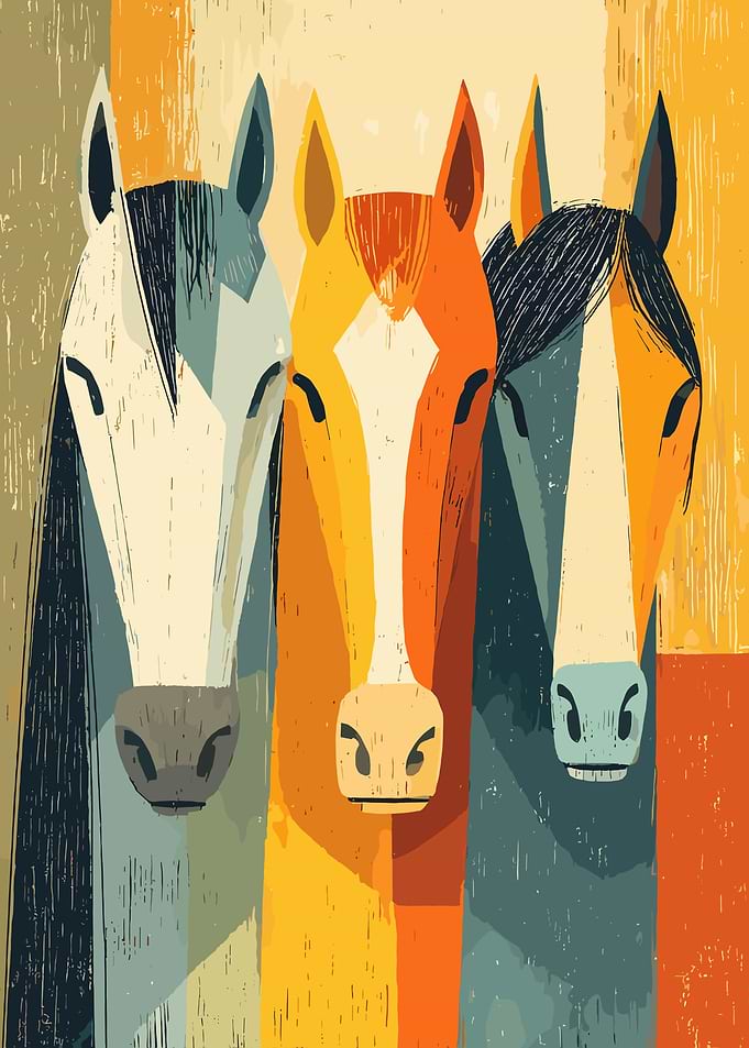 Three Stylized Horses in Warm Tones