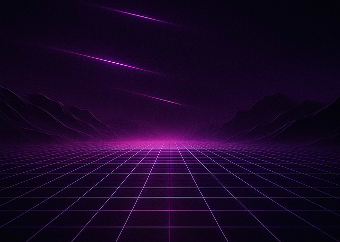 Retro Grid Landscape with Neon Mountains