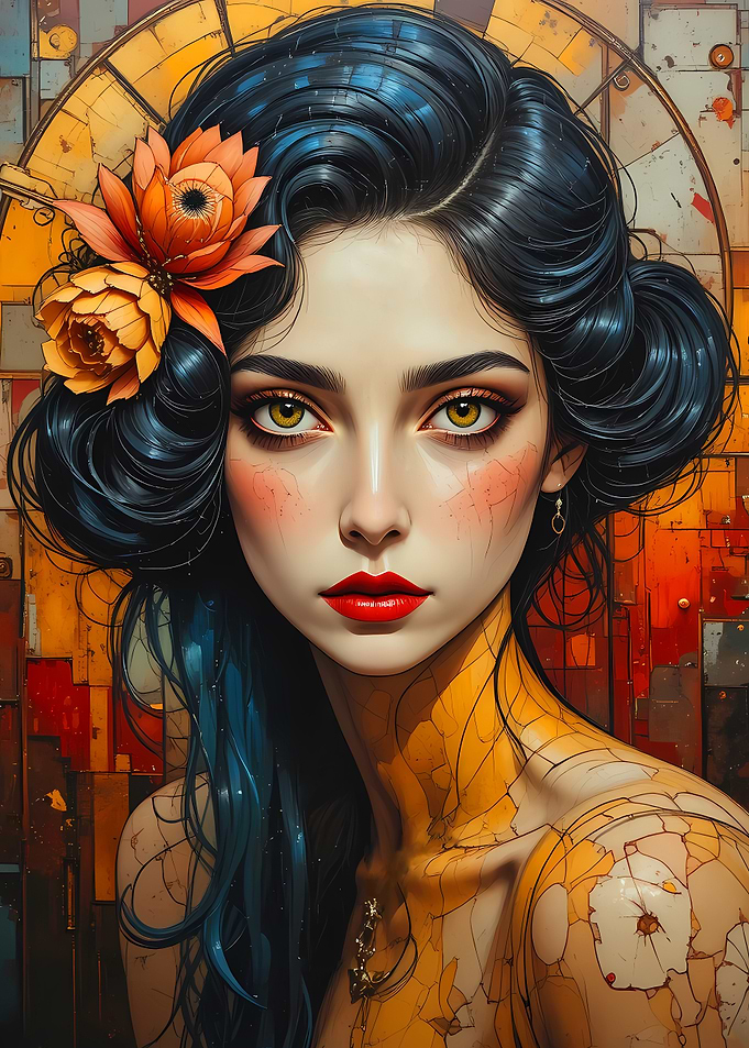 Woman with Flowers Abstract Art