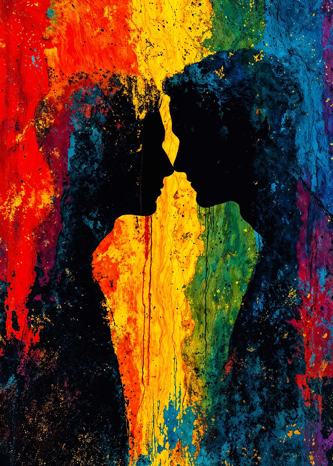 Gay Couple Silhouette Rainbow Art